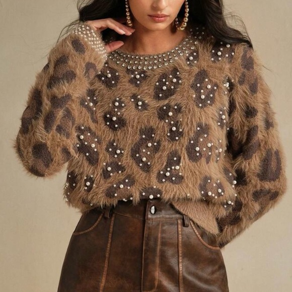 Anewsta Sweaters - Anewsta Brown Leopard Print Sweater